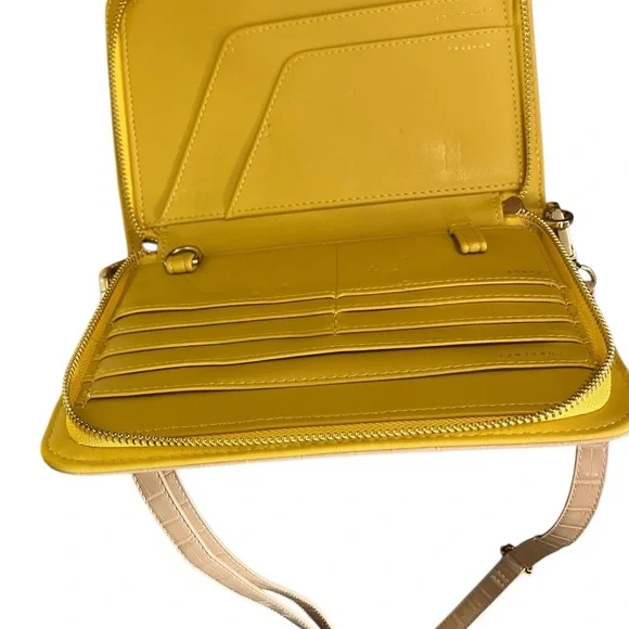 Calpak Travel Croc Wallet Sand and Yellow Handle Adjustable Shoulder Strap